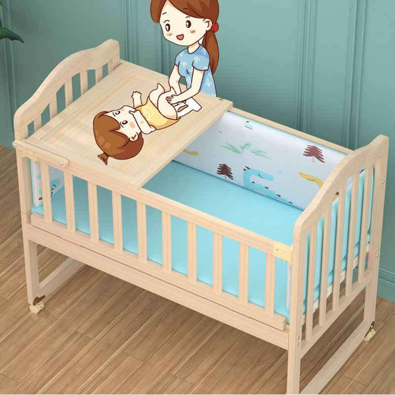 Scandinavian Animal Pattern Baby Crib Wooden Arched Crib with Casters