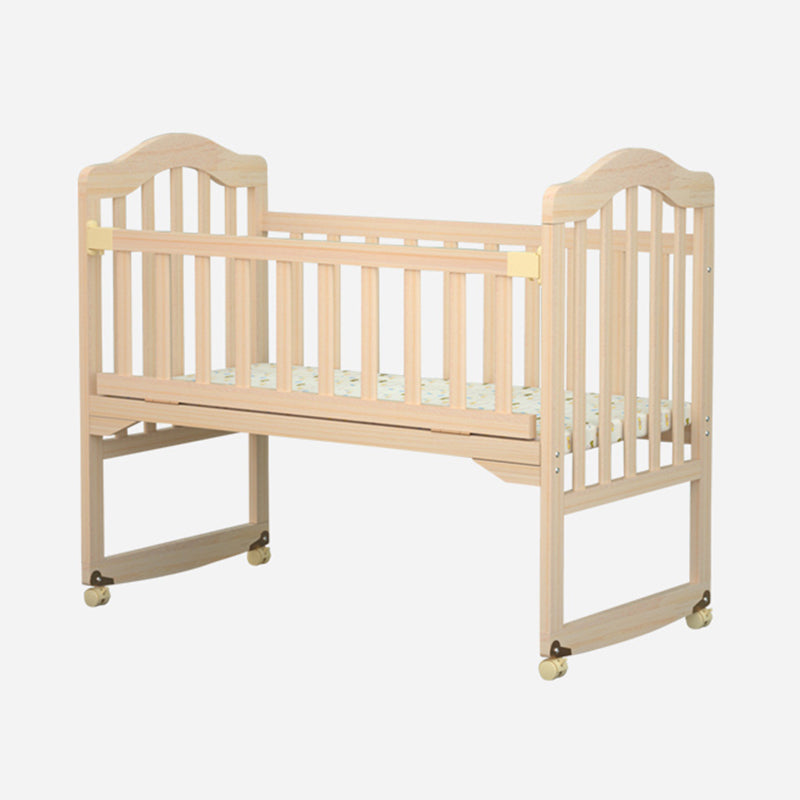 Scandinavian Animal Pattern Baby Crib Wooden Arched Crib with Casters
