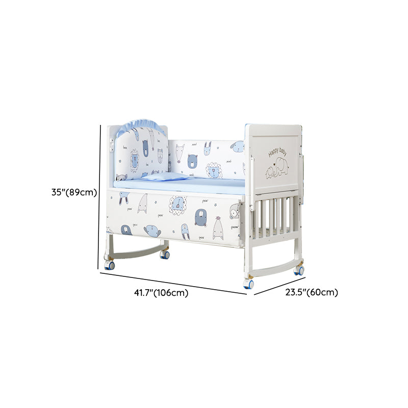 Wooden Contemporary Nursery Bed Wheels Arched Crib with Guardrail