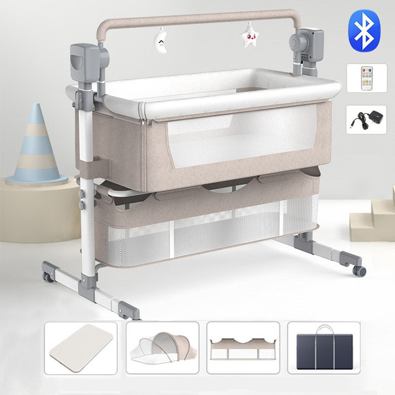 Rocking Crib Cradle Square Metal Cradle with Stand and Storage Shelf for Newborn