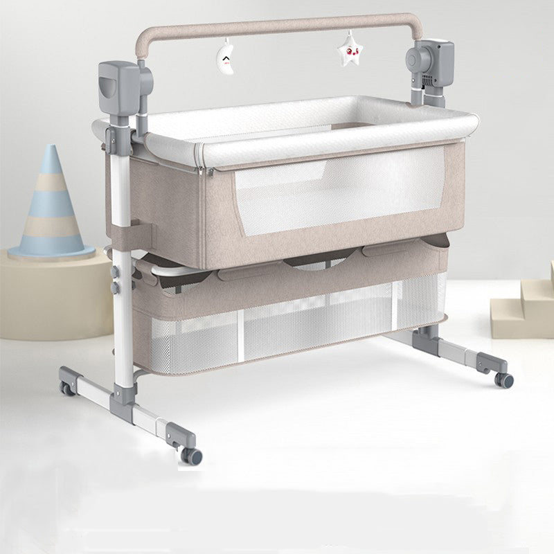 Rocking Crib Cradle Square Metal Cradle with Stand and Storage Shelf for Newborn