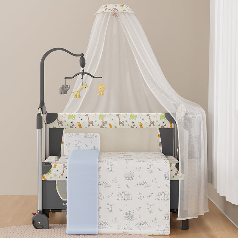 Modern Rectangle Crib Cradle Dark Gray Crib Cradle with 2 Wheels