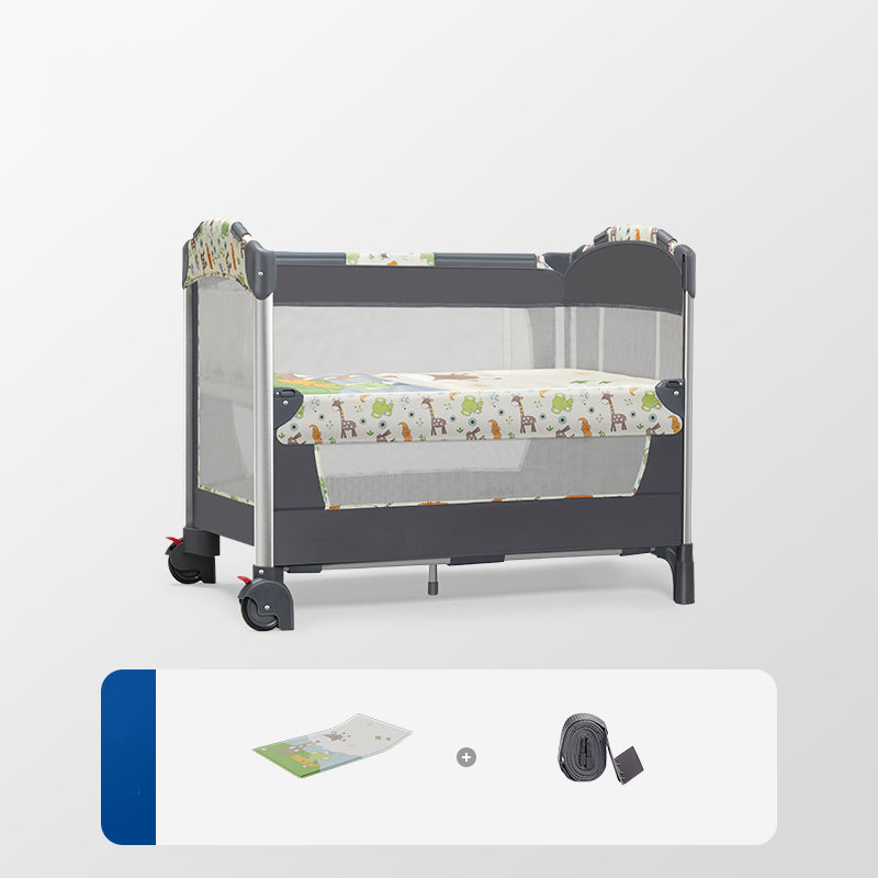 Modern Rectangle Crib Cradle Dark Gray Crib Cradle with 2 Wheels