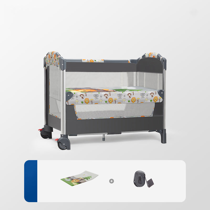 Modern Rectangle Crib Cradle Dark Gray Crib Cradle with 2 Wheels