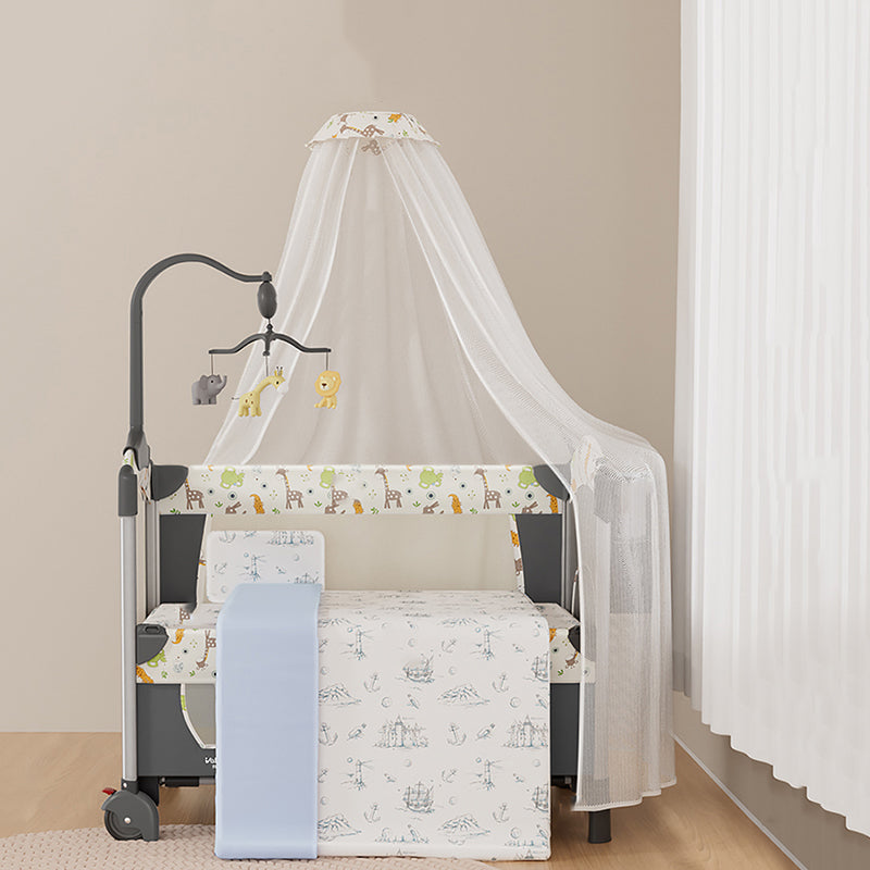 Modern Rectangle Crib Cradle Dark Gray Crib Cradle with 2 Wheels