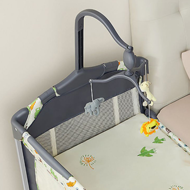 Modern Rectangle Crib Cradle Dark Gray Crib Cradle with 2 Wheels