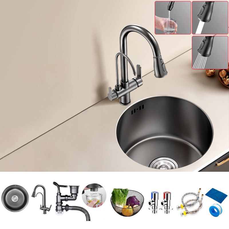 Round Stainless Steel Kitchen Sink Single Bowl Sink with Drain Strainer Kit