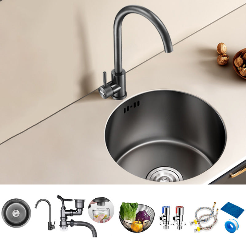 Round Stainless Steel Kitchen Sink Single Bowl Sink with Drain Strainer Kit