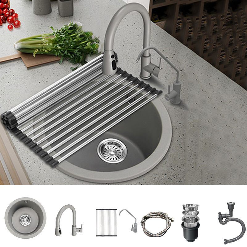 Single Bowl Kitchen Sink Granite Round Sink with Basket Strainer