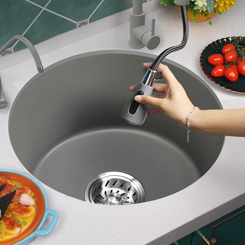 Single Bowl Kitchen Sink Granite Round Sink with Basket Strainer