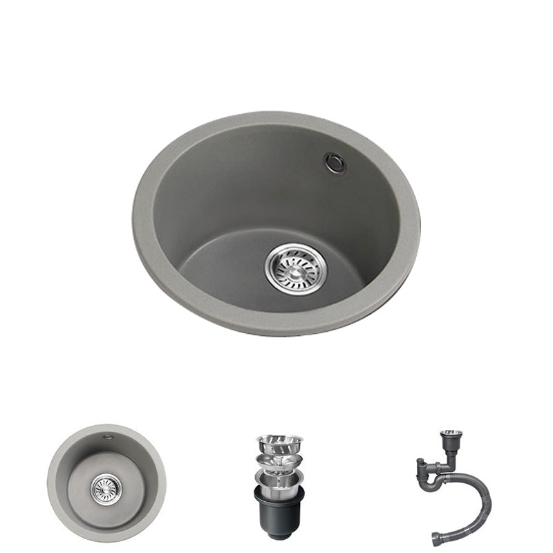 Single Bowl Kitchen Sink Granite Round Sink with Basket Strainer