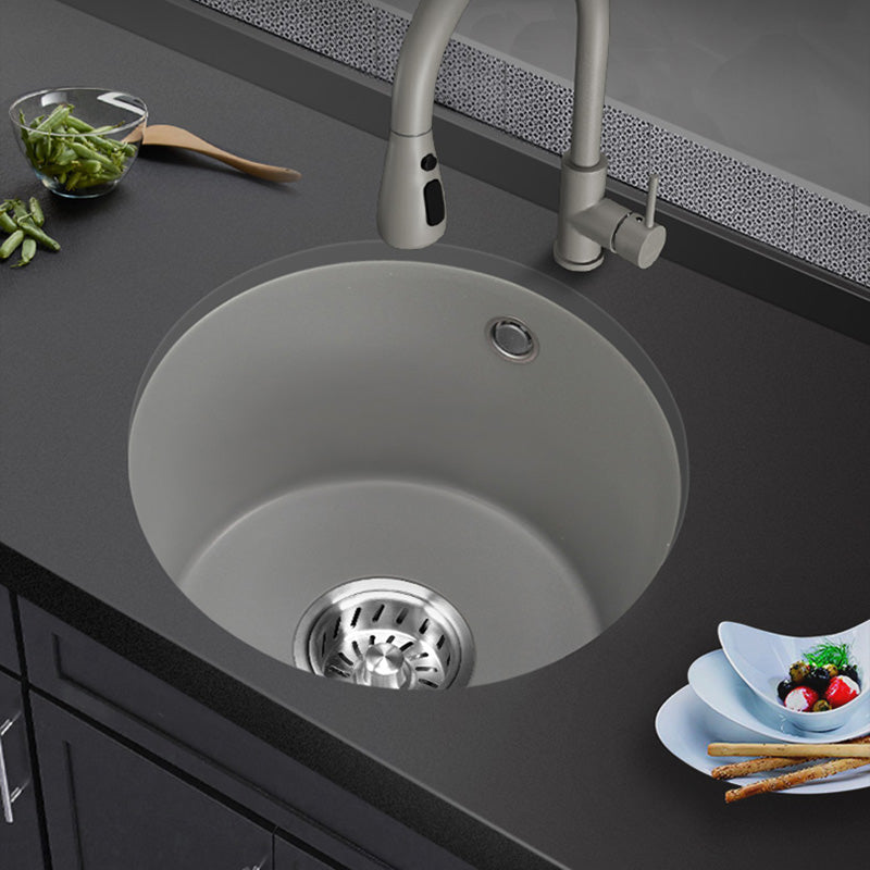 Single Bowl Kitchen Sink Granite Round Sink with Basket Strainer