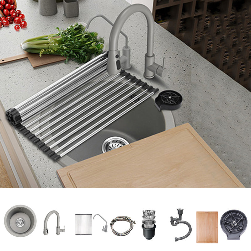 Single Bowl Kitchen Sink Granite Round Sink with Basket Strainer