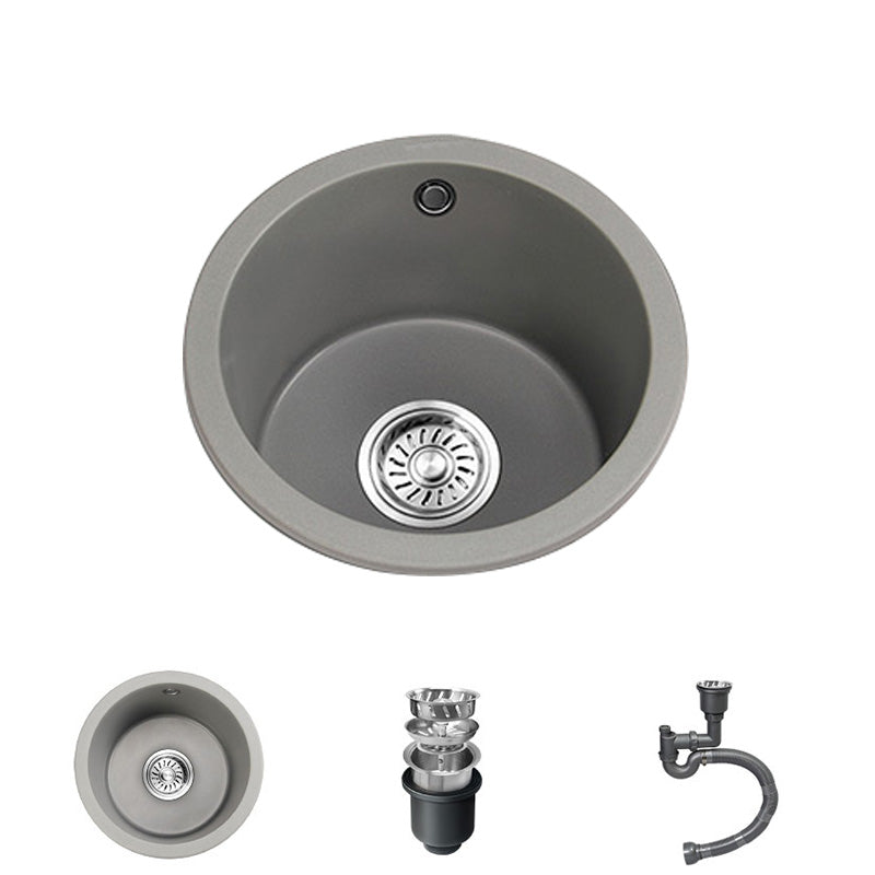 Single Bowl Kitchen Sink Granite Round Sink with Basket Strainer