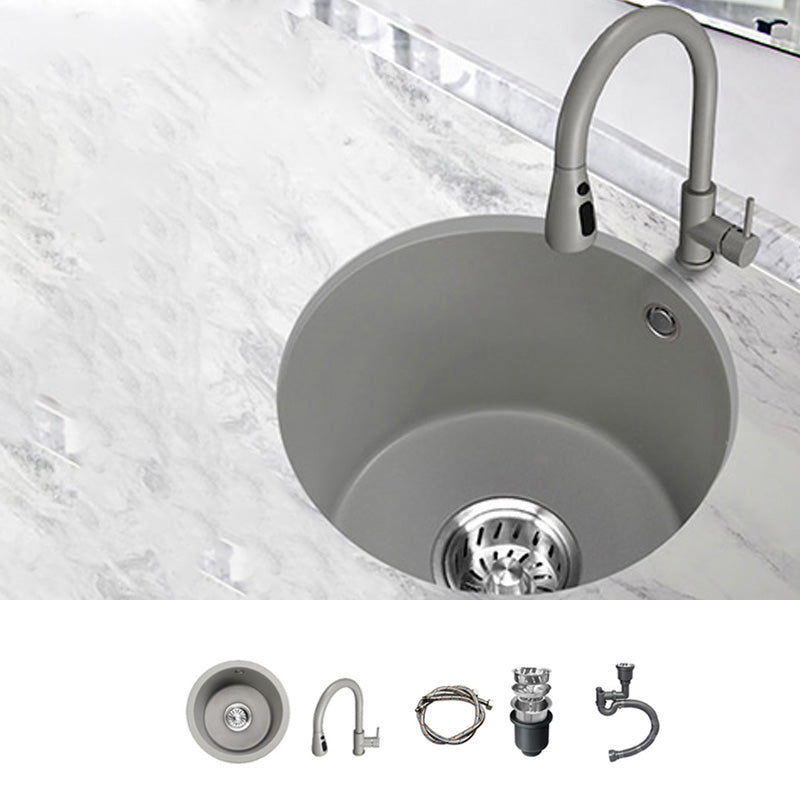 Single Bowl Kitchen Sink Granite Round Sink with Basket Strainer