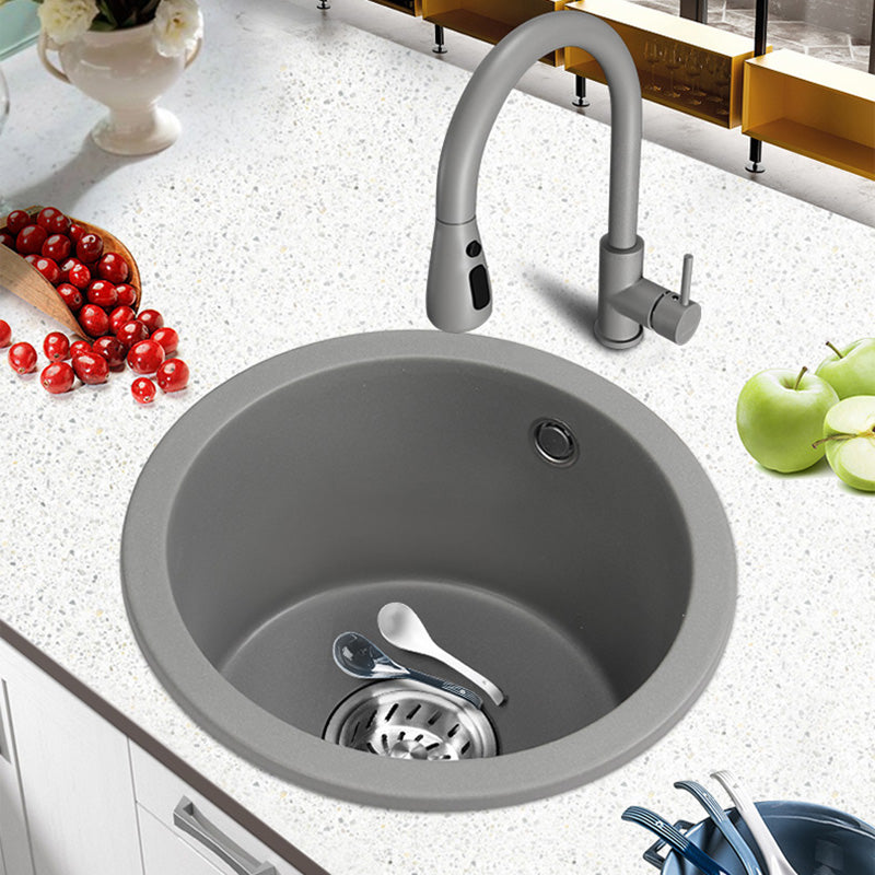 Single Bowl Kitchen Sink Granite Round Sink with Basket Strainer