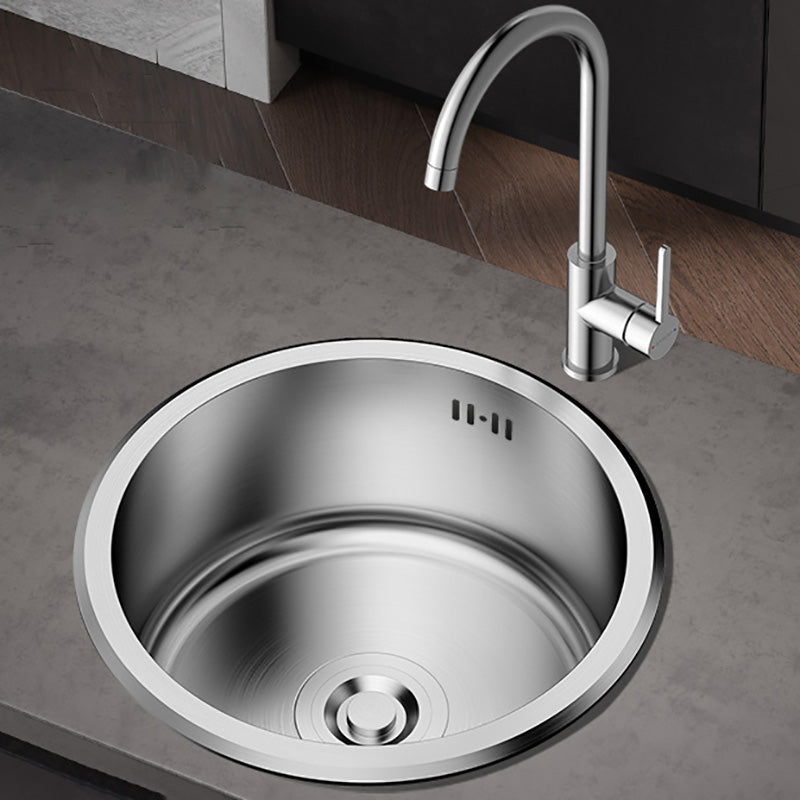 Contemporary Stainless Steel Kitchen Sink Single Bowl Round Sink with Drain Assembly