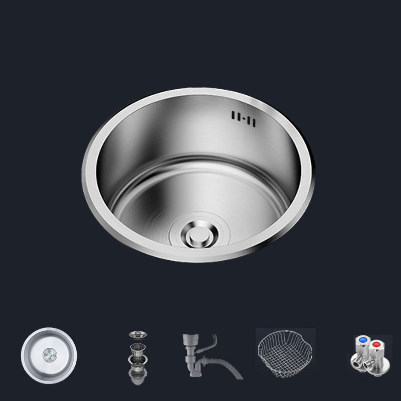 Contemporary Stainless Steel Kitchen Sink Single Bowl Round Sink with Drain Assembly