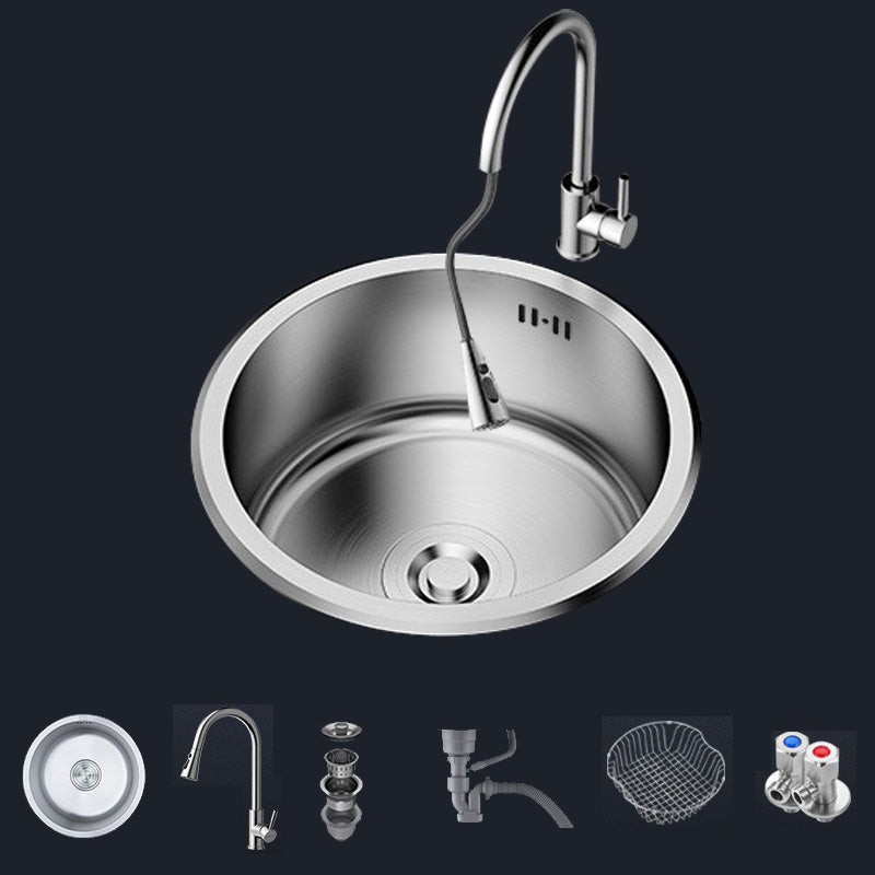 Contemporary Stainless Steel Kitchen Sink Single Bowl Round Sink with Drain Assembly