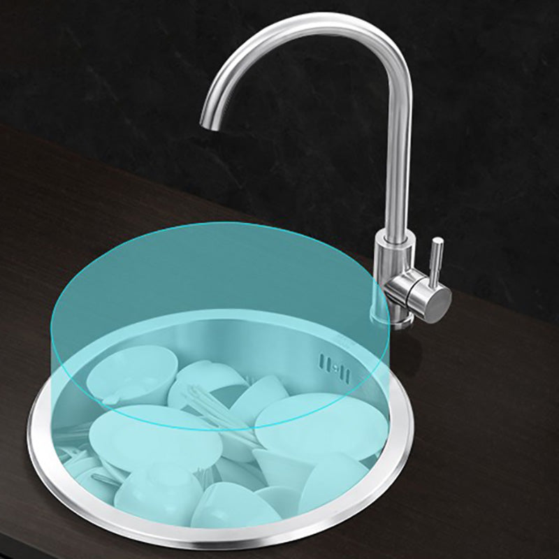 Contemporary Stainless Steel Kitchen Sink Single Bowl Round Sink with Drain Assembly