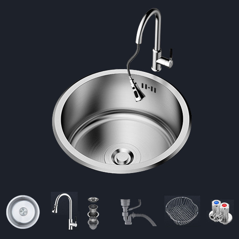 Contemporary Stainless Steel Kitchen Sink Single Bowl Round Sink with Drain Assembly