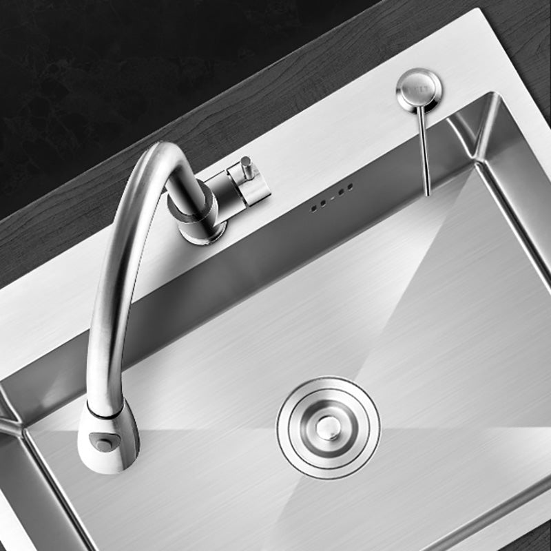 Contemporary Stainless Steel Kitchen Sink Single Bowl Rectangle Sink with Soap Dispenser