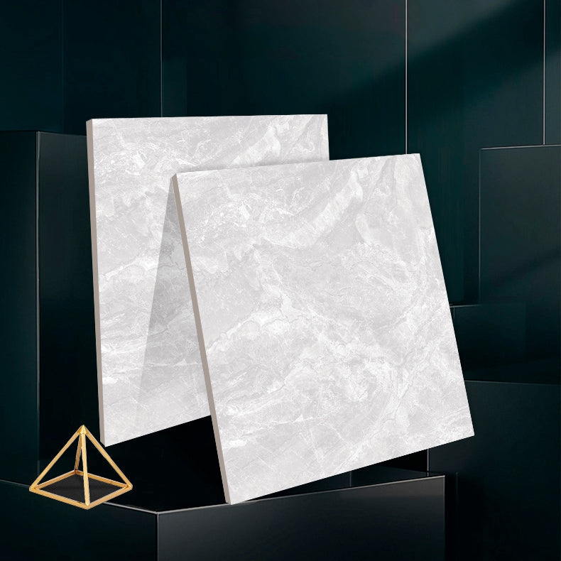 Contemporary Polished Porcelain Tile Light Grey Marble Print Square Floor and Wall Tile