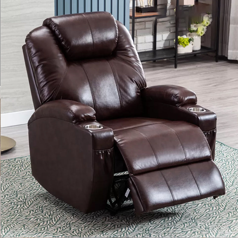 Contemporary Recliner Chair Metal Solid Color Swivel Rocker Indoor Cup Holders