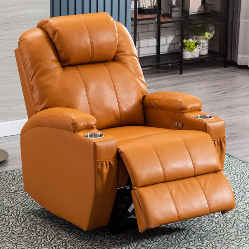 Contemporary Recliner Chair Metal Solid Color Swivel Rocker Indoor Cup Holders