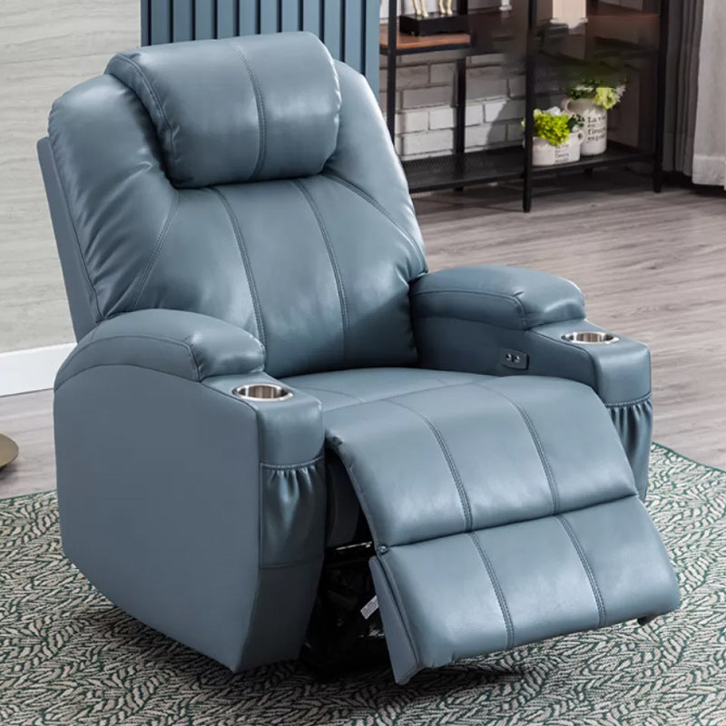 Contemporary Recliner Chair Metal Solid Color Swivel Rocker Indoor Cup Holders