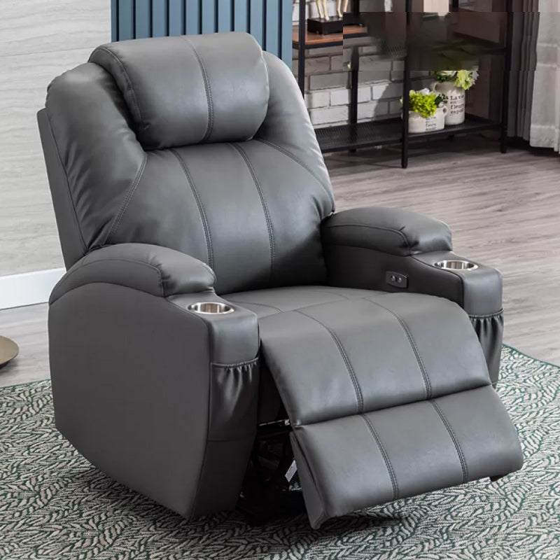 Contemporary Recliner Chair Metal Solid Color Swivel Rocker Indoor Cup Holders