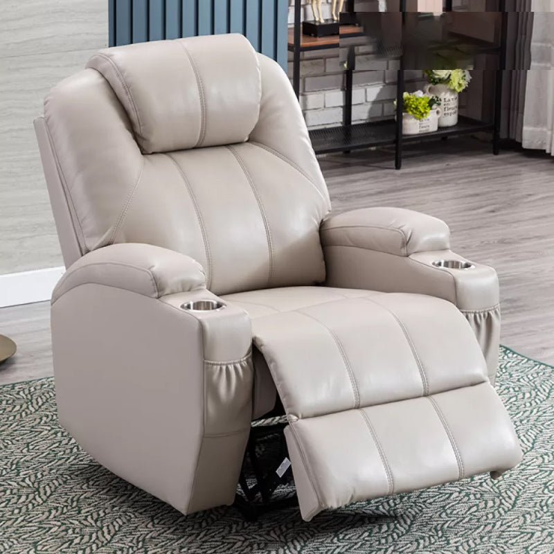 Contemporary Recliner Chair Metal Solid Color Swivel Rocker Indoor Cup Holders