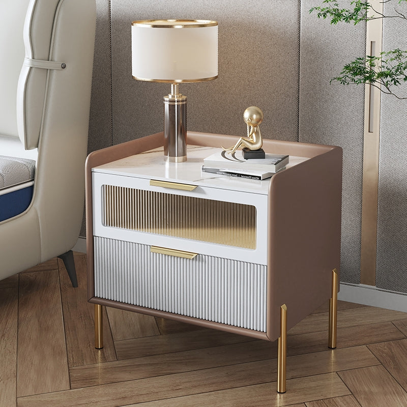 Classic Glam Accent Table Nightstand Stone Nightstand for Bedroom