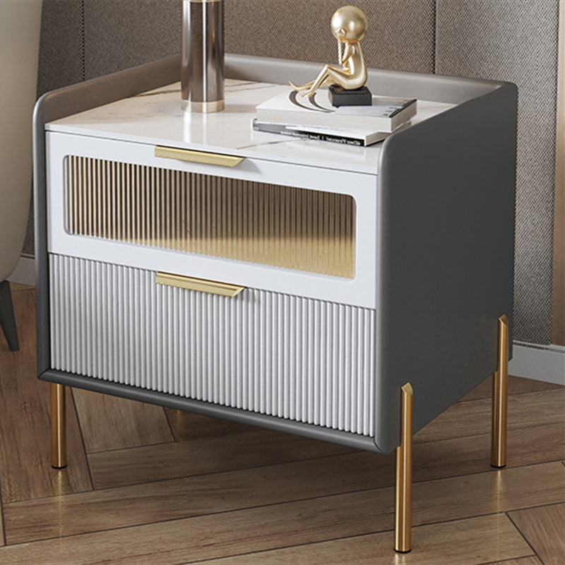 Classic Glam Accent Table Nightstand Stone Nightstand for Bedroom