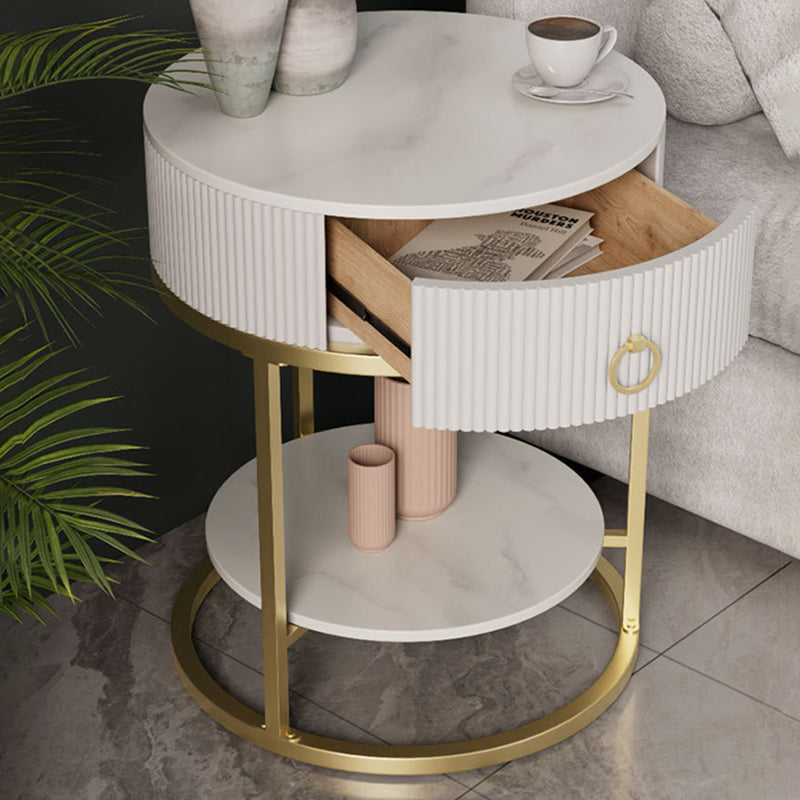 Classic Glam Accent Table Nightstand Stone Nightstand with Drawer