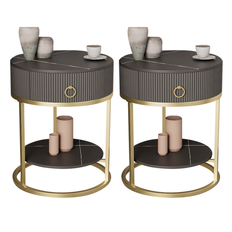 Classic Glam Accent Table Nightstand Stone Nightstand with Drawer