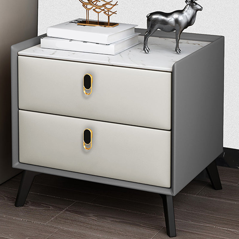 Glam Accent Table Nightstand Stone Night Table with 2 Drawers