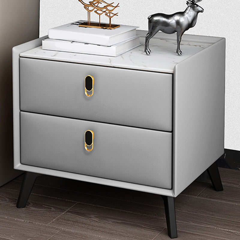 Glam Accent Table Nightstand Stone Night Table with 2 Drawers