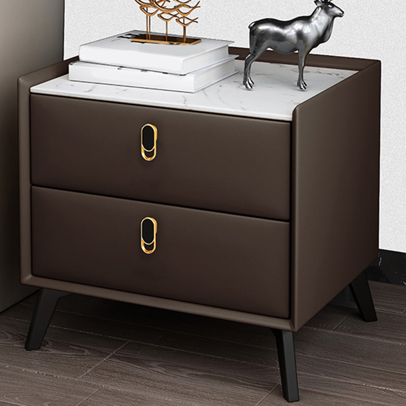 Glam Accent Table Nightstand Stone Night Table with 2 Drawers