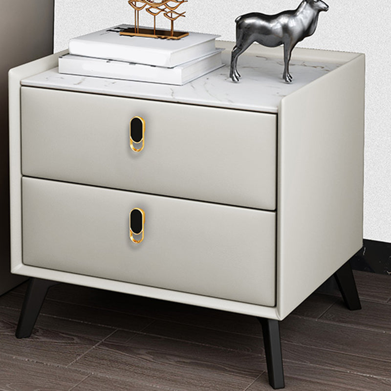 Glam Accent Table Nightstand Stone Night Table with 2 Drawers