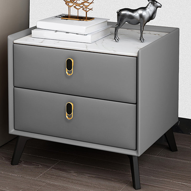 Glam Accent Table Nightstand Stone Night Table with 2 Drawers