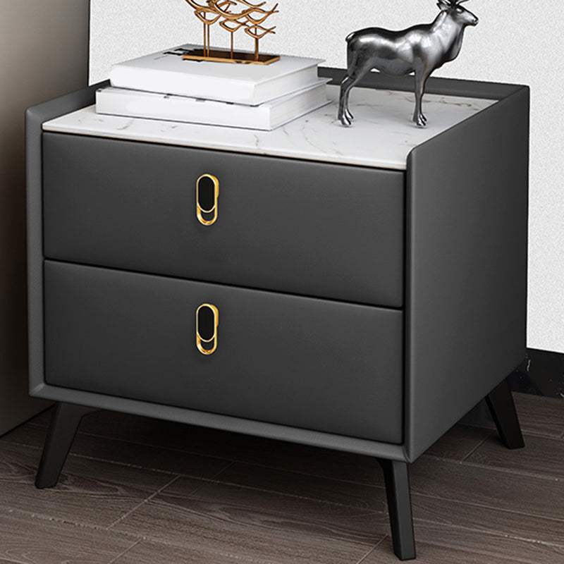 Glam Accent Table Nightstand Stone Night Table with 2 Drawers