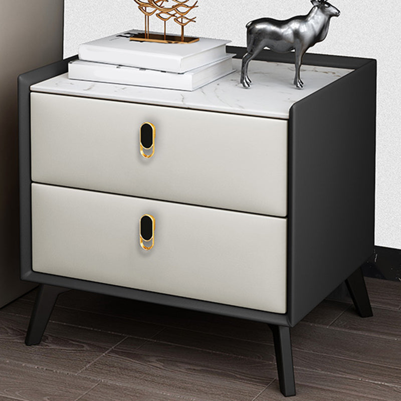 Glam Accent Table Nightstand Stone Night Table with 2 Drawers