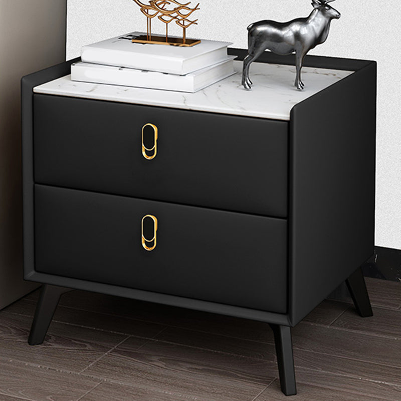 Glam Accent Table Nightstand Stone Night Table with 2 Drawers