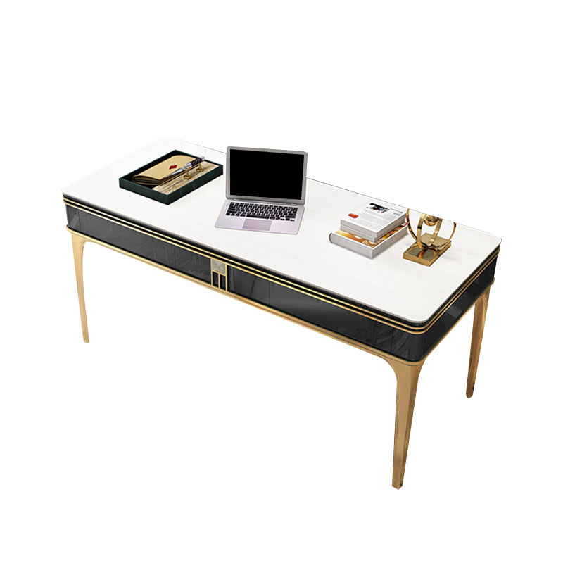 Contemporary Wood Office Desk Rectangular Shape Task Desk with 4 Legs in Green and Gold