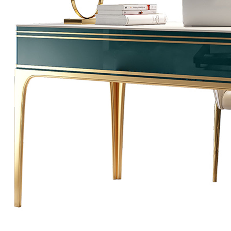 Contemporary Wood Office Desk Rectangular Shape Task Desk with 4 Legs in Green and Gold