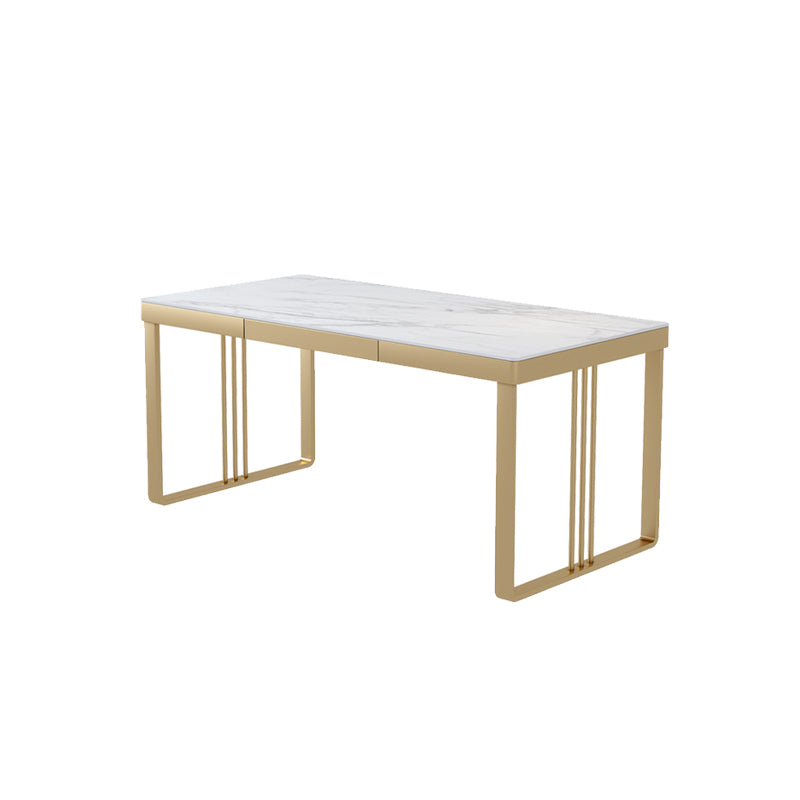 Glam Stone Writing Desk Rectangular Office Desk with Metal Legs