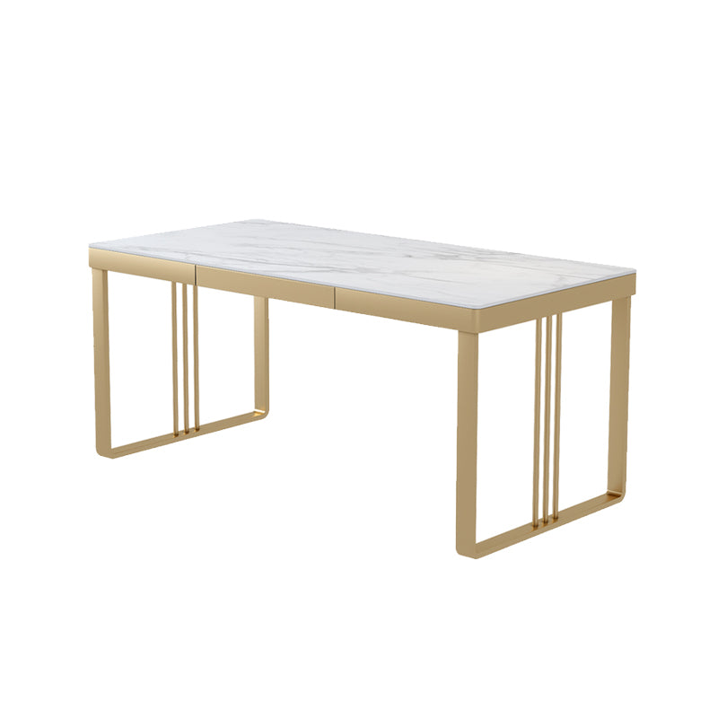 Glam Stone Writing Desk Rectangular Office Desk with Metal Legs