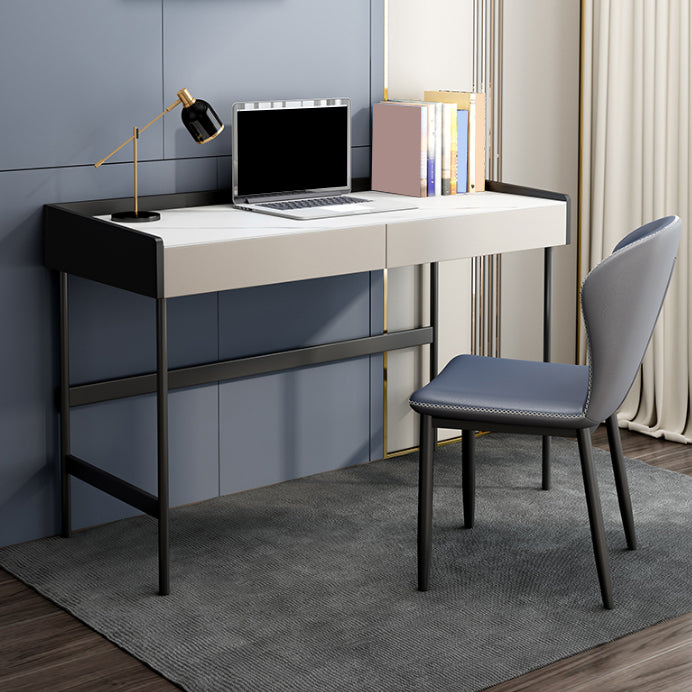 Rectangular Shaped Modern Office Table Stone Writing Desk in White and Black