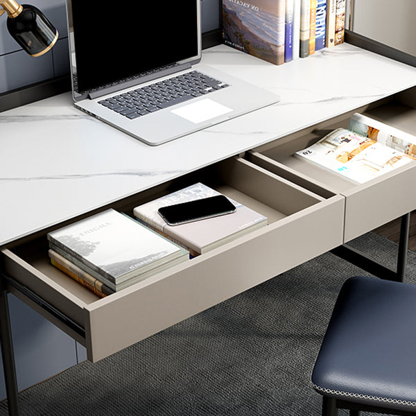 Rectangular Shaped Modern Office Table Stone Writing Desk in White and Black